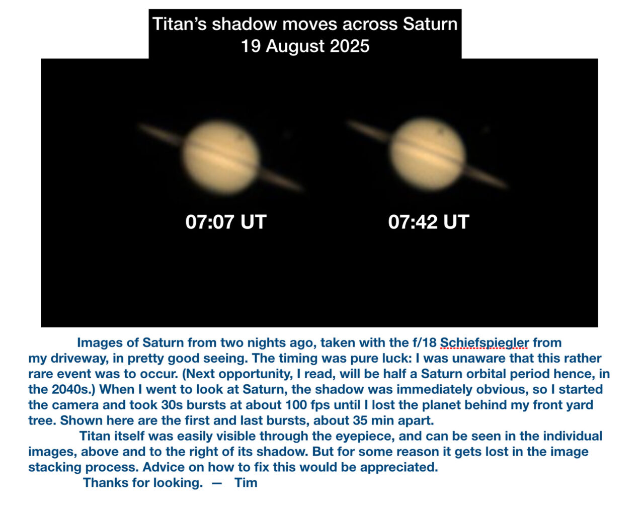 Titan shadow on August 18